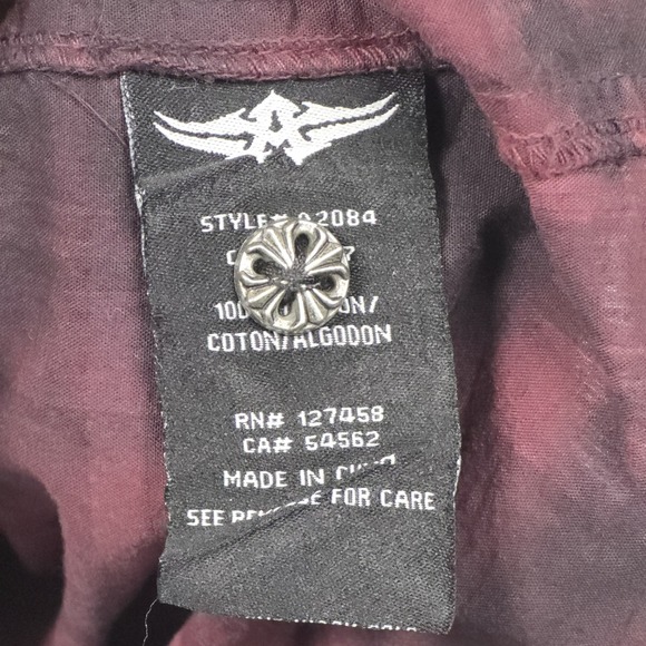 Affliction Shirt Men's XL Maroon Plaid Cross Wings Embroidery Button Up MMA Y2K - Picture 8 of 11